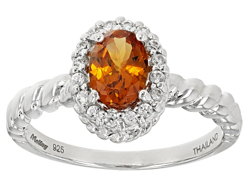 Exotic Jewelry Bazaar™ .79ctw Oval Mandarin Garnet With .21ctw White Zircon Sterling Silver Ring - Size 10