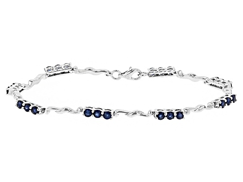 Exotic Jewelry Bazaar™ 3.13ctw Round Kanchanaburi Sapphire Rhodium Over Sterling Silver Bracelet - Size 7.5