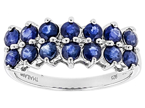 Exotic Jewelry Bazaar™ 1.78ctw Round Kanchanaburi Sapphire Sterling Silver 2-Row Band Ring - Size 12