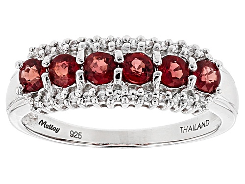 Exotic Jewelry Bazaar™ .98ctw 3.5mm Round Orange Sapphire & .14ctw White Zircon Silver Band Ring - Size 11