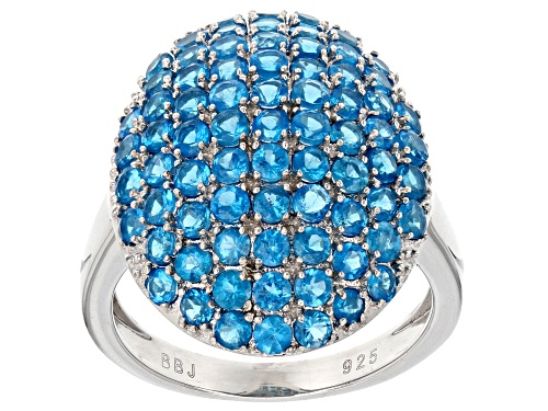 Photo of Exotic Jewelry Bazaar™ 3.00ctw 2mm Round Neon Apatite Rhodium Over Silver Cluster Ring - Size 6