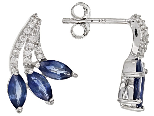 Photo of Exotic Jewelry Bazaar™ 1.52ctw Kanchanaburi Sapphire & White Zircon Rhodium Over Silver Earrings