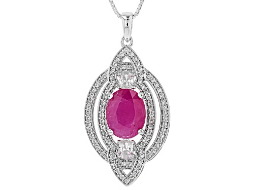 Exotic Jewelry Bazaar™ 4.04ctw Kenya Ruby And White Zircon Rhodium Over Silver Pendant With Chain