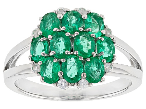 Photo of Exotic Jewelry Bazaar™ 1.30ctw Colombian Emerald And .14ctw White Zircon Rhodium Over Silver Ring - Size 8