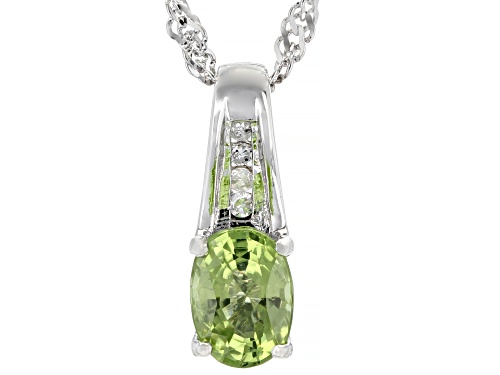 Photo of Exotic Jewelry Bazaar™ .83ct Peridot & .03ctw 4 Diamond Accent Rhodium Over Silver Slide W/Chain