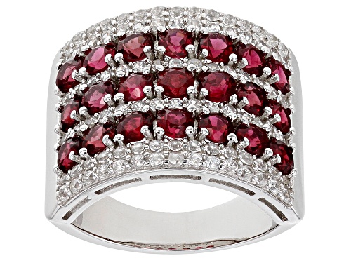Exotic Jewelry Bazaar™ 2.50ctw Red Spinel and 1.18ctw White Zircon Rhodium Over Silver Band Ring - Size 7