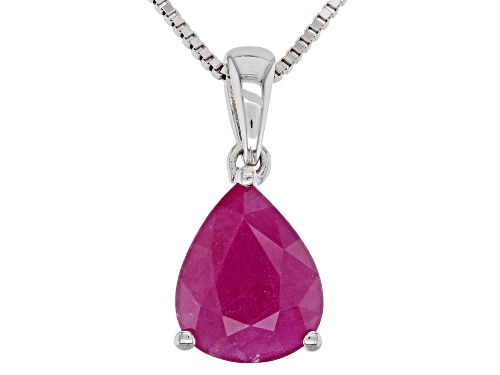 Photo of Exotic Jewelry Bazaar™ Pear Shape Kenya Ruby Rhodium Over Silver Pendant With Chain. 1.79ct