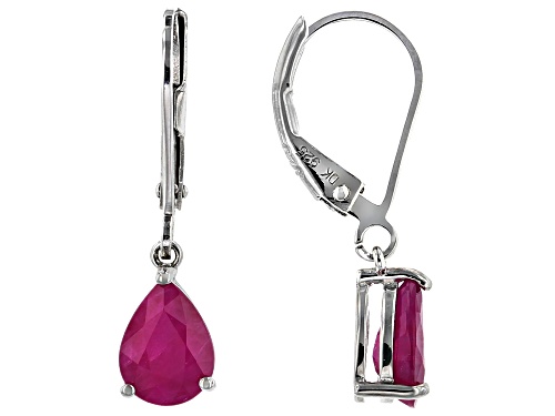 Photo of Exotic Jewelry Bazaar™2.72ctw Pear Shape Ruby Rhodium Over Silver Teardrop Dangle Earrings