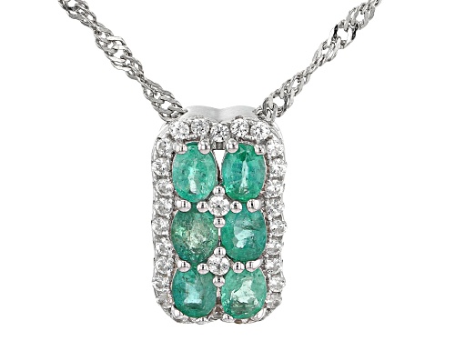 Photo of Exotic Jewelry Bazaar™.80ctw Colombian Emerald with .41ctw Zircon Rhodium Over Silver Pendant/chain