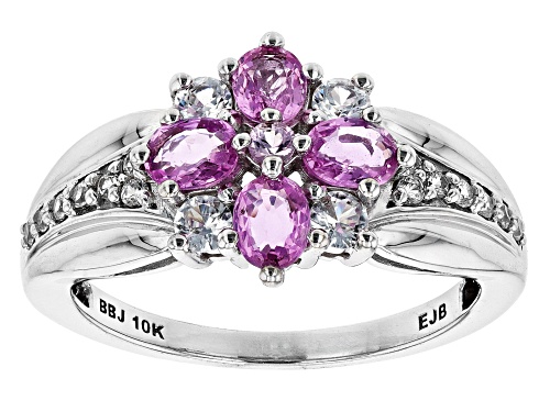 Photo of Exotic Jewelry Bazaar™ Pink Ceylon Sapphire With White Zircon Rhodium Over 10k White Gold Ring - Size 8