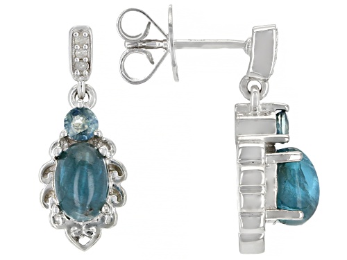 Photo of Exotic Jewelry Bazaar™ Apatite Cats Eye, .34ct Sapphire and Diamond Rhodium Over Silver Earrings