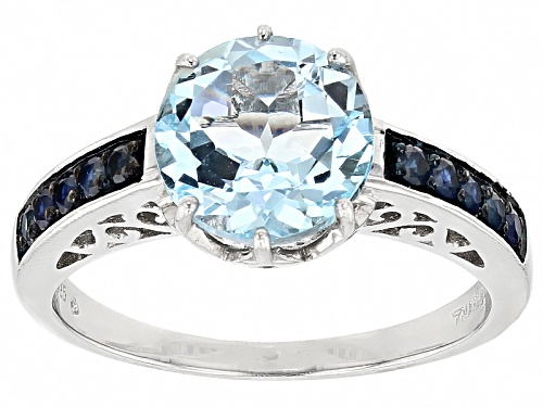 4.27ct Round Glacier Topaz™ With .38ctw Round Blue Sapphire Rhodium Over Sterling Silver Ring - Size 10