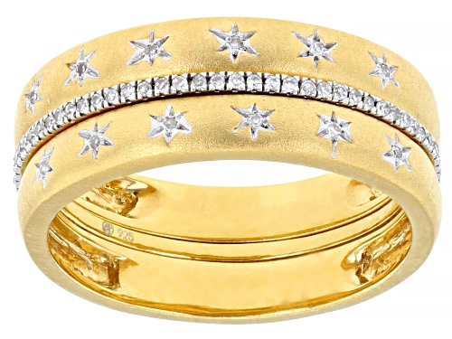 Photo of Ella Stein™ 0.10ctw Round White Diamond 14k Yellow Gold Over Silver Celestial Satin Matte Band Set - Size 7