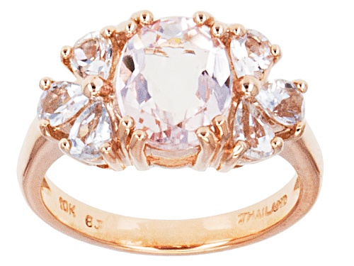 1.34ct Oval Cor-De-Rosa Morganite™ With .65ctw Pear Shape Goshenite 10k Rose Gold Ring - Size 12