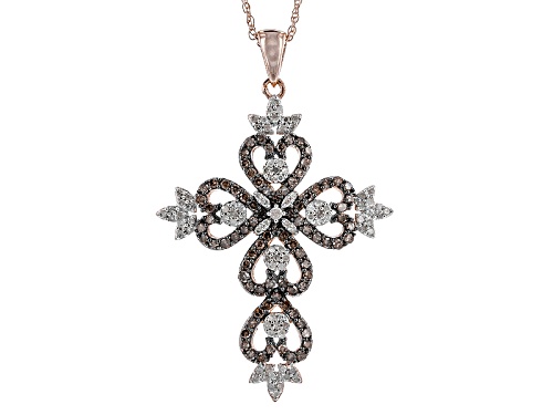 Engild™ 1.00ctw Round Champagne And White Diamond 14k Rose Gold Over Silver Pendant W/ 18
