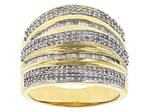 Engild™ .75ctw Round And Baguette White Diamond 14k Yellow Gold Over Sterling Silver Cluster Ring - Size 7