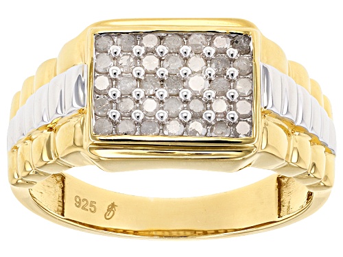 Engild™ .50ctw Round White Diamond Rhodium & 14k Yellow Gold Over Sterling Silver Mens Cluster Ring - Size 11