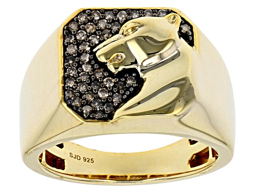 ENGILD(TM) .35ctw Round Champagne Diamond 14k Yellow Gold over Sterling Silver Gents Ring - Size 12