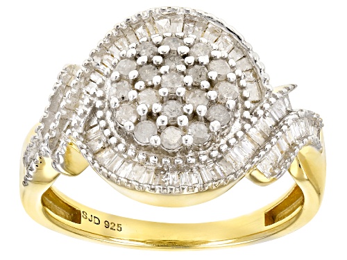 Photo of Engild™ 0.75ctw Baguette and Round White Diamond 14k Yellow Gold Over Sterling Silver Ring - Size 6