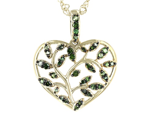 Engild™ .35ctw Round Green Diamond 14k Yellow Gold Over Sterling Silver Heart Pendant With 18