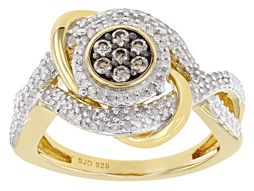 Photo of Engild™ 0.50ctw Round White And Champagne Diamond 14k Yellow Gold Over Sterling Silver Cluster Ring - Size 7