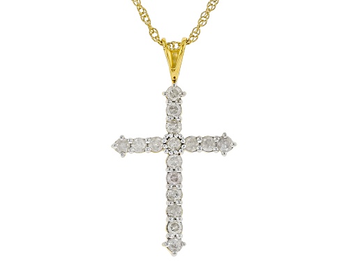 Photo of Engild™ .50ctw Round White Diamond 14K Yellow Gold Over Sterling Silver Cross Pendant With Chain