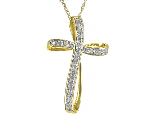 Engild™ .18ctw Round White Diamond 14K Yellow Gold Over Sterling Silver Cross Pendant With Chain