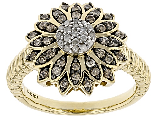 Photo of Engild™ 0.50ctw Round Champagne & White Diamond 14K Yellow Gold Over Sterling Silver Flower Ring - Size 7