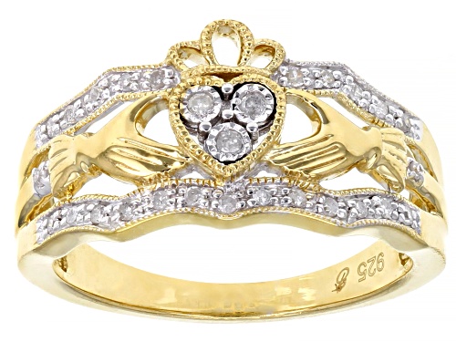 Photo of Engild™ 0.10ctw Round White Diamond 14K Yellow Gold Over Sterling Silver Claddagh Ring - Size 9