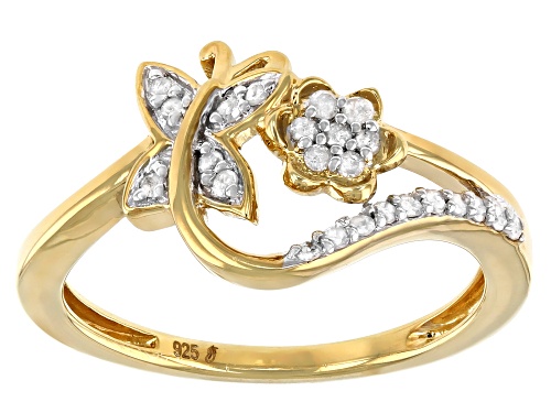 Engild™ 0.15ctw Round White Diamond 14k Yellow Gold Over Sterling Silver Cluster Butterfly Ring - Size 7