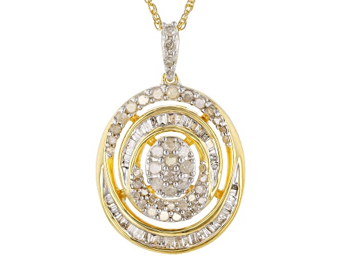Engild™ .75ctw Round And Baguette White Diamond 14K Yellow Gold Over Sterling Silver Cluster Pendant
