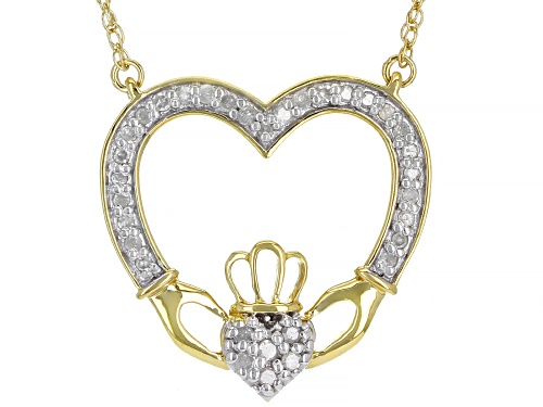 Photo of Engild™ 0.20ctw Round White Diamond 14k Yellow Gold Over Sterling Silver Claddagh Necklace - Size 18
