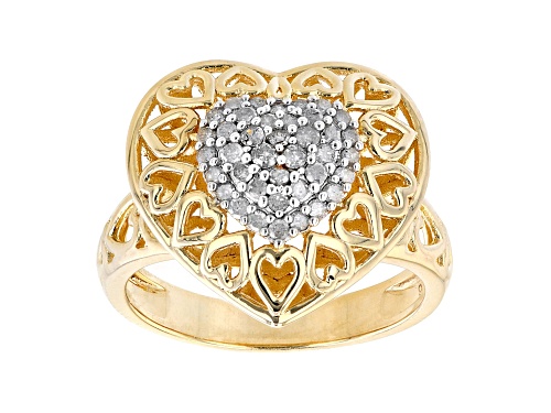 Photo of Engild™ 0.35ctw Round White Diamond 14K Yellow Gold Over Sterling Silver Heart Cluster Ring - Size 6