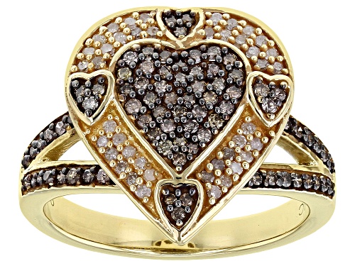 Photo of Engild™ 0.55ctw Round Champagne & White Diamond 14K Yellow Gold Over Sterling Silver Heart Ring - Size 5