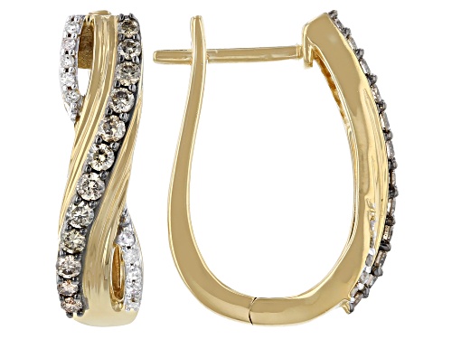Photo of Engild™ 0.50ctw Round Champagne And White Diamond 14k Yellow Gold Over Sterling Silver Hoop Earrings