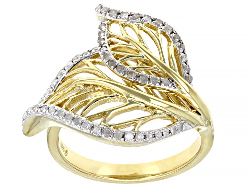Photo of Engild™ 0.25ctw Round White Diamond 14k Yellow Gold Over Sterling Silver Leaf Ring - Size 5