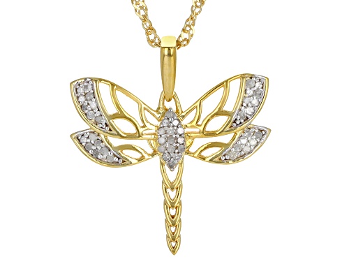 Photo of Engild™ 0.15ctw Round White Diamond 14k Yellow Gold Over Sterling Silver Dragonfly Pendant