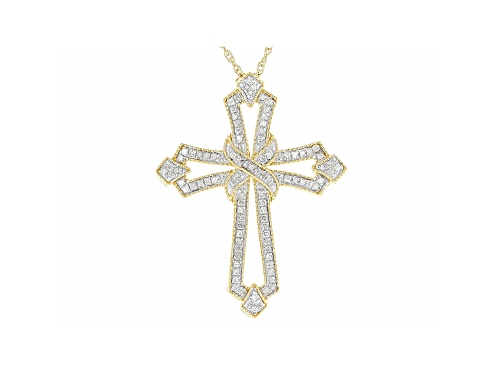 Photo of Engild™ 0.20ctw Round White Diamond 14k Yellow Gold Over Sterling Silver Cross Pendant With Chain