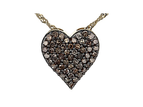 Engild™ 0.80ctw Round Champagne Diamond 14k Yellow Gold Over Sterling Silver Heart Shaped Pendant