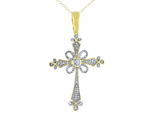 Engild™ 0.20ctw Round White Diamond 14k Yellow Gold Over Sterling Silver Cross Pendant With Chain