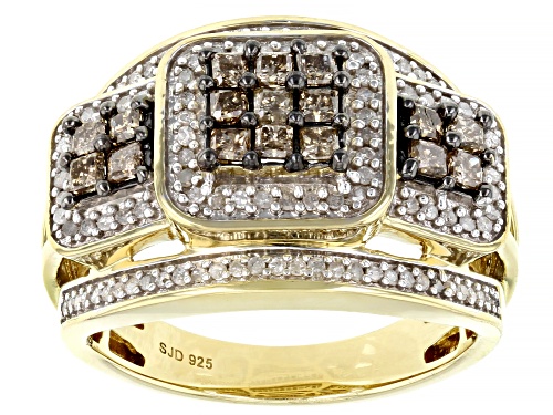 Engild™ 1.00ctw Champagne And White Diamond 14k Yellow Gold Over Sterling Silver Quad Ring - Size 6