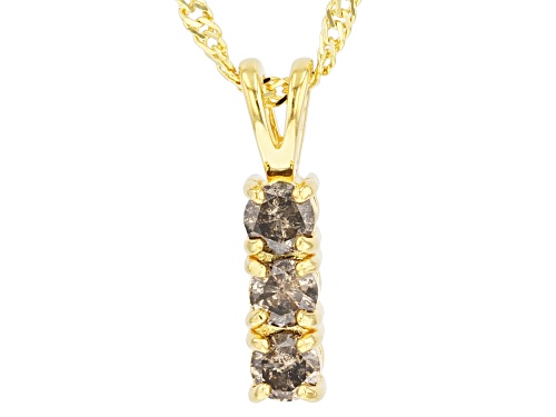 Engild™ 0.45ctw Round Champagne Diamond 14k Yellow Gold Over Sterling Silver 3-Stone Pendant