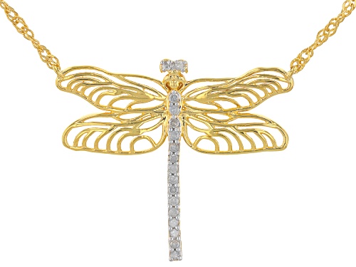 Photo of Engild™ 0.10ctw Round White Diamond 14k Yellow Gold Over Sterling Silver Dragonfly Necklace - Size 18