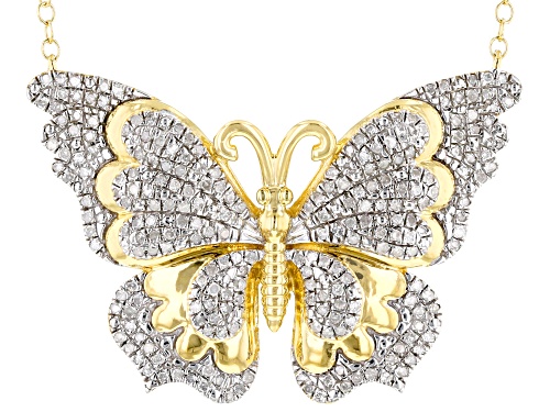 Photo of Engild™ 0.50ctw Round White Diamond 14k Yellow Gold Over Sterling Silver Butterfly Necklace - Size 21