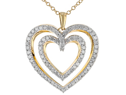 Engild™ 1.00ctw Round White Diamond 14k Yellow Gold Over Sterling Silver Heart Pendant With Chain