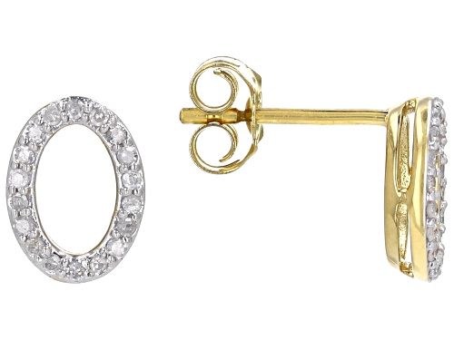 Engild™ 0.15ctw Round White Diamond 14k Yellow Gold Over Sterling Silver Oval Earrings