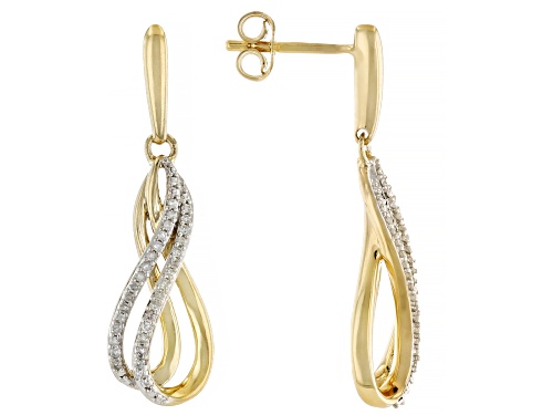Engild™ 0.15ctw Round White Diamond 14k Yellow Gold Over Sterling Silver Dangle Earrings