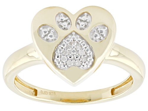 Engild™ Round White Diamond Accent 14k Yellow Gold Over Sterling Silver Paw Print Heart Ring - Size 7