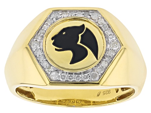 Engild™ 0.25ctw Round White Diamond 14k Yellow Gold Over Sterling Silver Mens Panther Signet Ring - Size 10