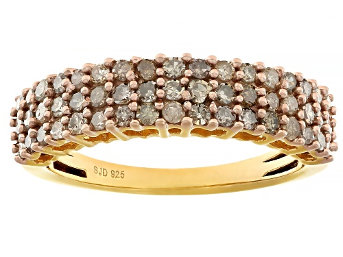 Engild™ 0.75ctw Round Champagne Diamond 14k Yellow Gold Over Sterling Silver Multi-Row Band Ring - Size 6